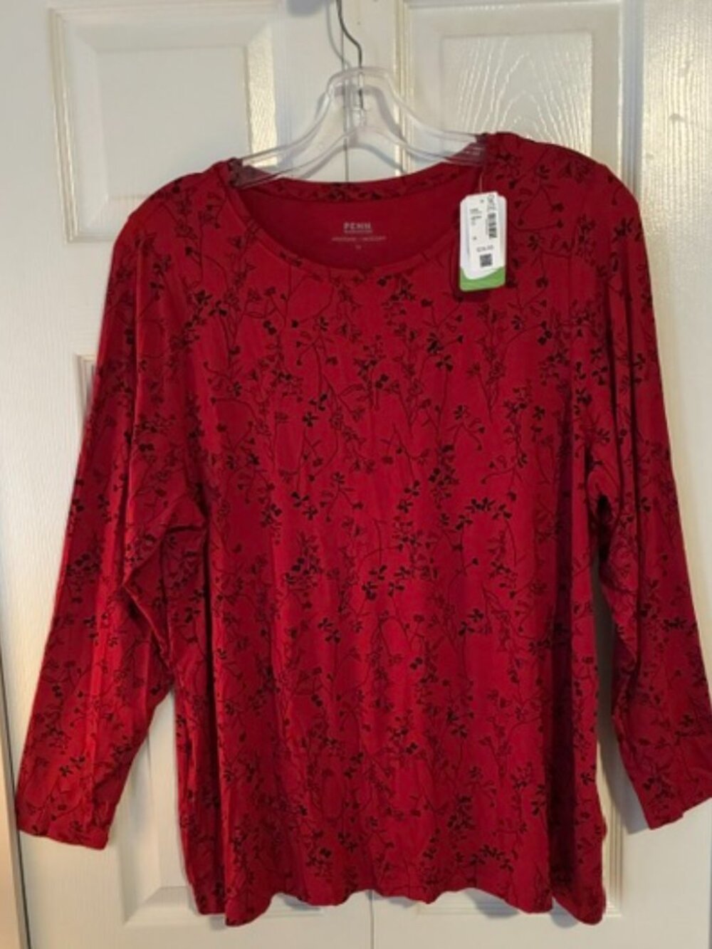 NWT Size 1X PENN Red EcoCosy Floral Long Sleeve Tunic Top